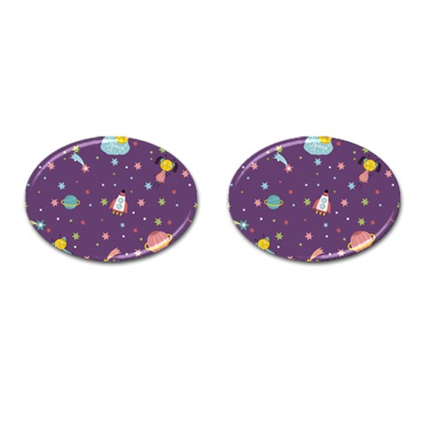 Space Travels Seamless Pattern Vector Cartoon Cufflinks (Oval) from ArtsNow.com Front(Pair)