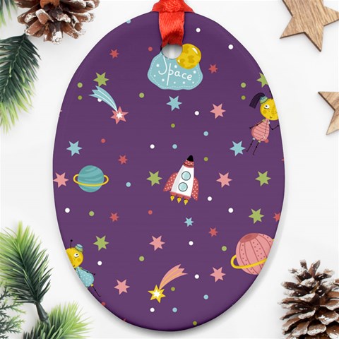 Space Travels Seamless Pattern Vector Cartoon Oval Ornament (Two Sides) from ArtsNow.com Front