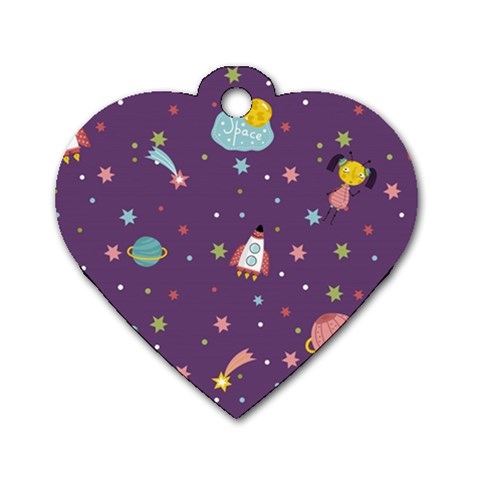 Space Travels Seamless Pattern Vector Cartoon Dog Tag Heart (One Side) from ArtsNow.com Front