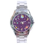 Space Travels Seamless Pattern Vector Cartoon Stainless Steel Analogue Watch
