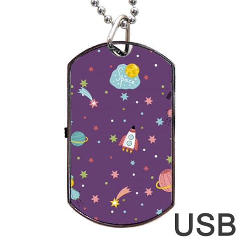 Space Travels Seamless Pattern Vector Cartoon Dog Tag USB Flash (One Side) from ArtsNow.com Front