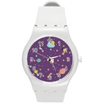 Space Travels Seamless Pattern Vector Cartoon Round Plastic Sport Watch (M)