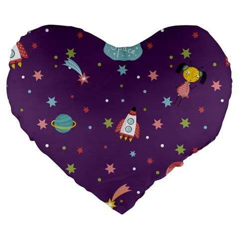 Space Travels Seamless Pattern Vector Cartoon Large 19  Premium Heart Shape Cushions from ArtsNow.com Front
