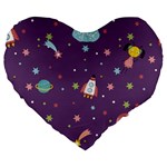 Space Travels Seamless Pattern Vector Cartoon Large 19  Premium Heart Shape Cushions
