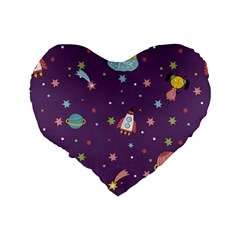 Space Travels Seamless Pattern Vector Cartoon Standard 16  Premium Flano Heart Shape Cushions from ArtsNow.com Back