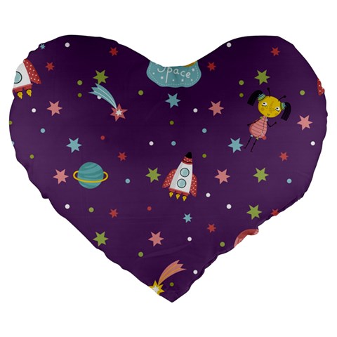 Space Travels Seamless Pattern Vector Cartoon Large 19  Premium Flano Heart Shape Cushions from ArtsNow.com Front