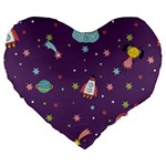 Space Travels Seamless Pattern Vector Cartoon Large 19  Premium Flano Heart Shape Cushions