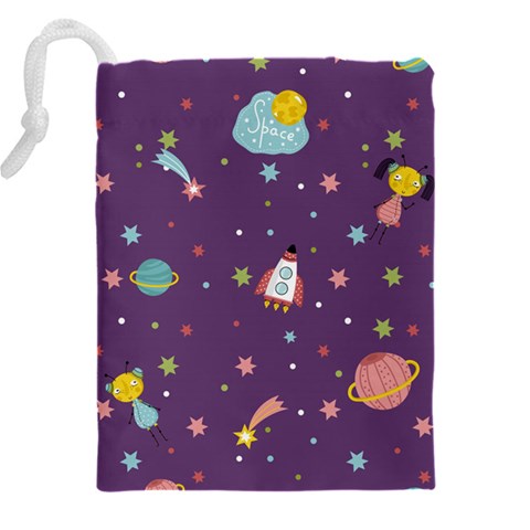 Space Travels Seamless Pattern Vector Cartoon Drawstring Pouch (4XL) from ArtsNow.com Back