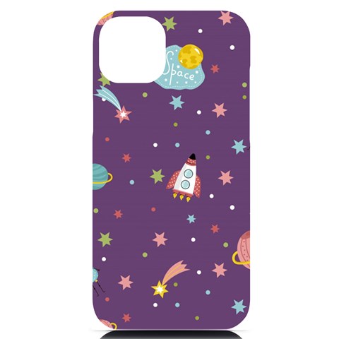 Space Travels Seamless Pattern Vector Cartoon iPhone 14 Plus Black UV Print Case from ArtsNow.com Front
