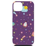 Space Travels Seamless Pattern Vector Cartoon iPhone 14 Plus Black UV Print Case