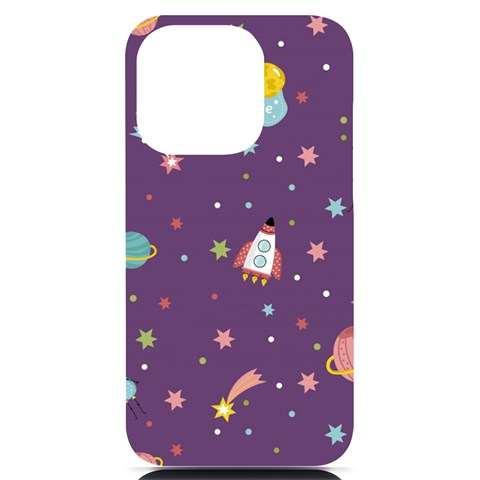 Space Travels Seamless Pattern Vector Cartoon iPhone 14 Pro Black UV Print Case from ArtsNow.com Front