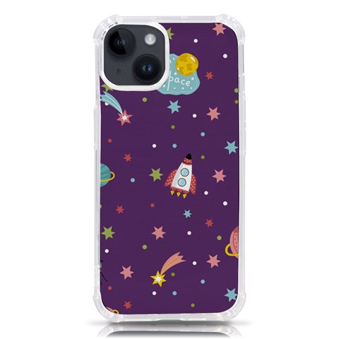 Space Travels Seamless Pattern Vector Cartoon iPhone 14 TPU UV Print Case from ArtsNow.com Front