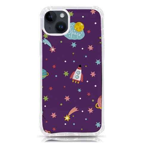 Space Travels Seamless Pattern Vector Cartoon iPhone 14 Plus TPU UV Print Case from ArtsNow.com Front