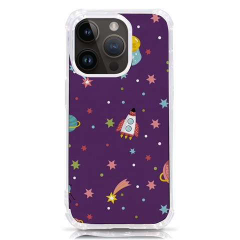 Space Travels Seamless Pattern Vector Cartoon iPhone 14 Pro TPU UV Print Case from ArtsNow.com Front