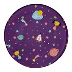 Space Travels Seamless Pattern Vector Cartoon Round Glass Fridge Magnet (4 pack)