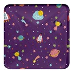 Space Travels Seamless Pattern Vector Cartoon Square Glass Fridge Magnet (4 pack)