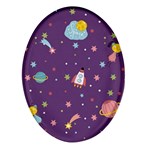 Space Travels Seamless Pattern Vector Cartoon Oval Glass Fridge Magnet (4 pack)