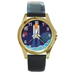 Spaceship Milkyway Galaxy Round Gold Metal Watch