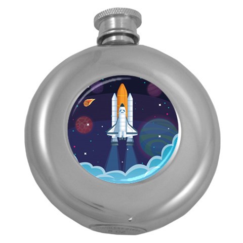 Spaceship Milkyway Galaxy Round Hip Flask (5 oz) from ArtsNow.com Front