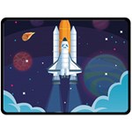 Spaceship Milkyway Galaxy Two Sides Fleece Blanket (Large)