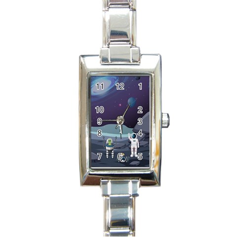 Alien Astronaut Scene Rectangle Italian Charm Watch from ArtsNow.com Front