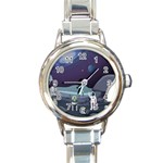 Alien Astronaut Scene Round Italian Charm Watch