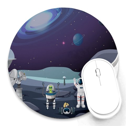 Alien Astronaut Scene Round Mousepad from ArtsNow.com Front