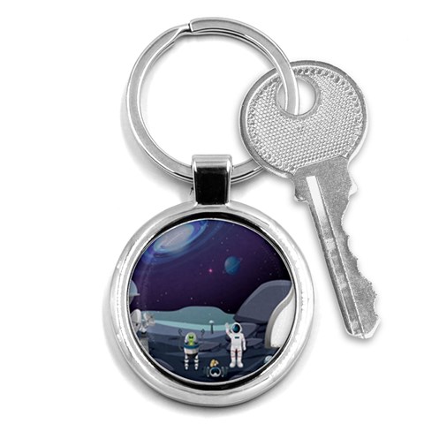 Alien Astronaut Scene Key Chain (Round) from ArtsNow.com Front