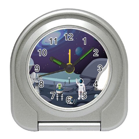 Alien Astronaut Scene Travel Alarm Clock from ArtsNow.com Front