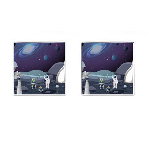 Alien Astronaut Scene Cufflinks (Square) from ArtsNow.com Front(Pair)