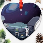Alien Astronaut Scene Heart Ornament (Two Sides)