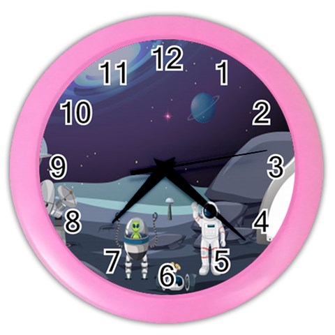 Alien Astronaut Scene Color Wall Clock from ArtsNow.com Front