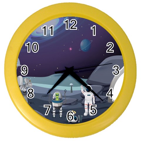 Alien Astronaut Scene Color Wall Clock from ArtsNow.com Front