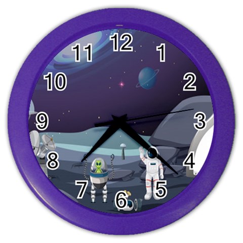 Alien Astronaut Scene Color Wall Clock from ArtsNow.com Front