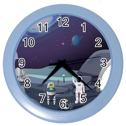 Alien Astronaut Scene Color Wall Clock from ArtsNow.com Front