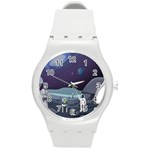Alien Astronaut Scene Round Plastic Sport Watch (M)