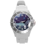 Alien Astronaut Scene Round Plastic Sport Watch (L)