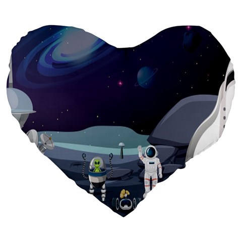 Alien Astronaut Scene Large 19  Premium Heart Shape Cushions from ArtsNow.com Front
