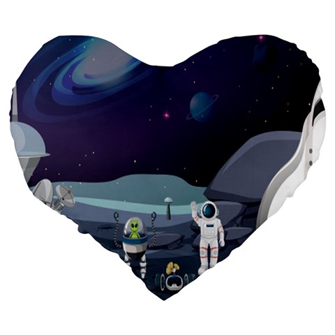 Alien Astronaut Scene Large 19  Premium Heart Shape Cushions from ArtsNow.com Back