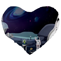 Alien Astronaut Scene Large 19  Premium Heart Shape Cushions from ArtsNow.com Back