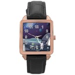 Alien Astronaut Scene Rose Gold Leather Watch 