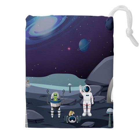 Alien Astronaut Scene Drawstring Pouch (4XL) from ArtsNow.com Front