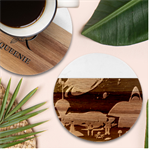 Alien Astronaut Scene Marble Wood Coaster (Round)