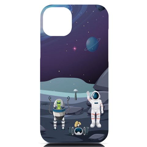 Alien Astronaut Scene iPhone 14 Plus Black UV Print Case from ArtsNow.com Front