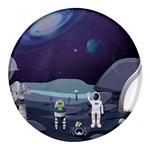 Alien Astronaut Scene Round Glass Fridge Magnet (4 pack)