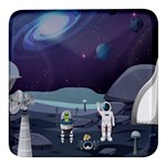 Alien Astronaut Scene Square Glass Fridge Magnet (4 pack)