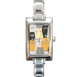 Seamless Pattern Cute Cat Cartoons Rectangle Italian Charm Watch