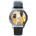 Seamless Pattern Cute Cat Cartoons Round Metal Watch