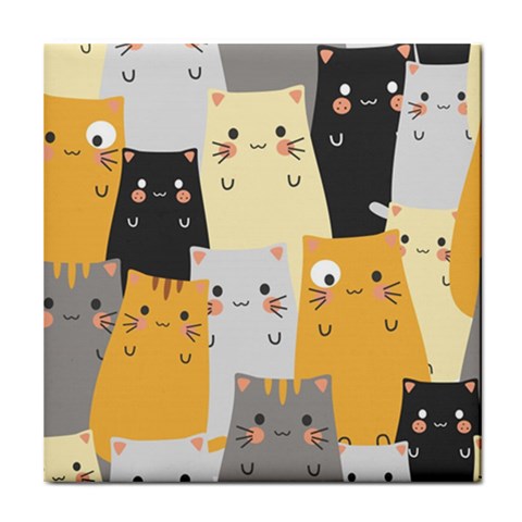 Seamless Pattern Cute Cat Cartoons Tile Coaster from ArtsNow.com Front