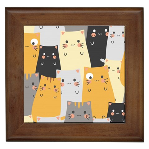 Seamless Pattern Cute Cat Cartoons Framed Tile from ArtsNow.com Front